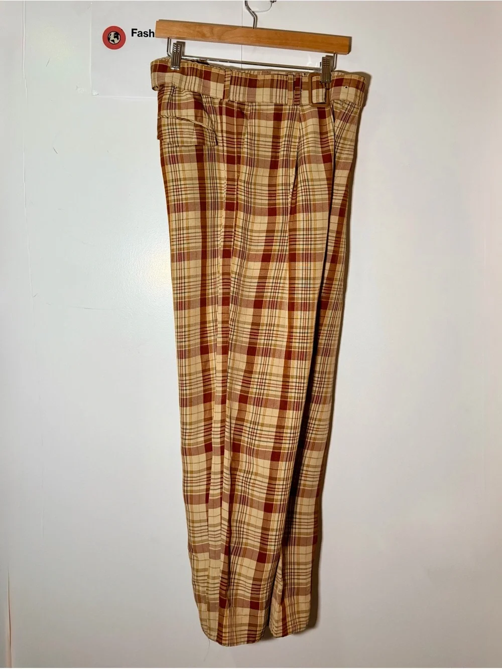 Tomorrowland belted waist trousers Plaid Pleated Pants Adjustable Waist 30 S